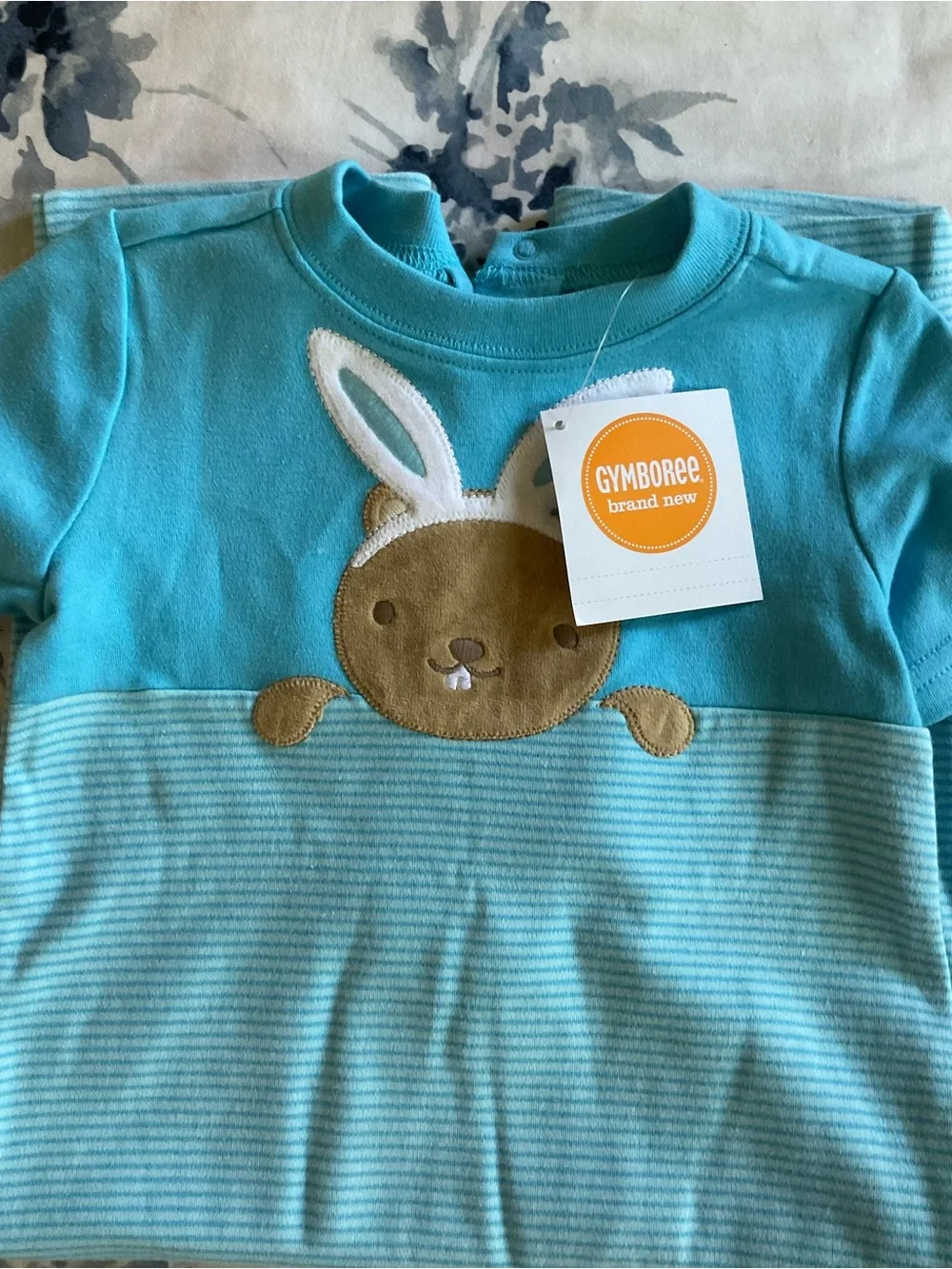 Gymboree Teal & Light Blue Bunny Applique One-Piece Footie